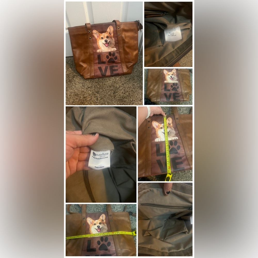 Leather tote with Corgie